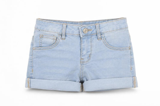 Front view of denim co women’s blue cut-off shorts, size UK 4