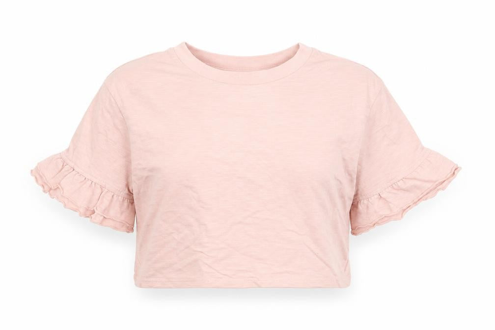 Front view of Tu girls’ pink cropped t-shirt, size 7-8, years