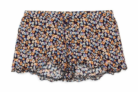 Front view of Atmosphere women’s multicoloured floral hot pants shorts, size UK 8
