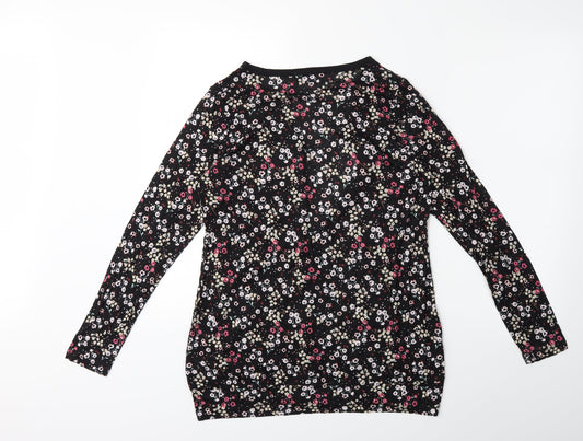 STUDIO BASICS Womens Black Floral  Cardigan Jumper Size 8