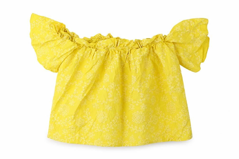 Front view of Preworn women’s yellow floral basic blouse, size M