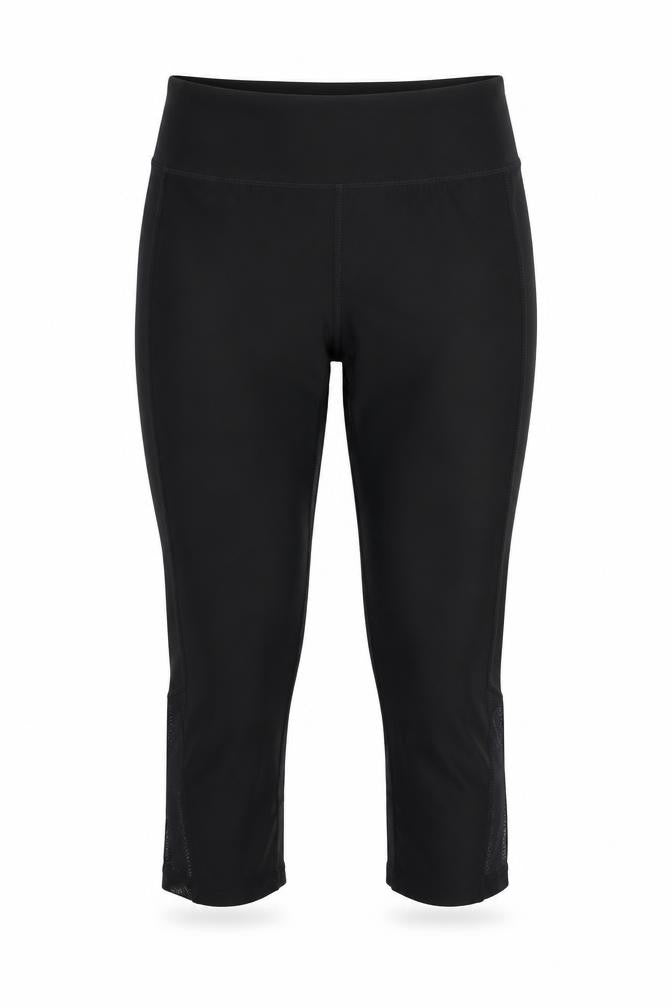 Front view of athletic wear women’s black compression leggings, size S, 23-inch leg