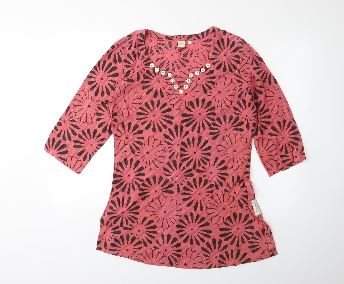 Adini Womens Pink Floral  Basic T-Shirt Size 12