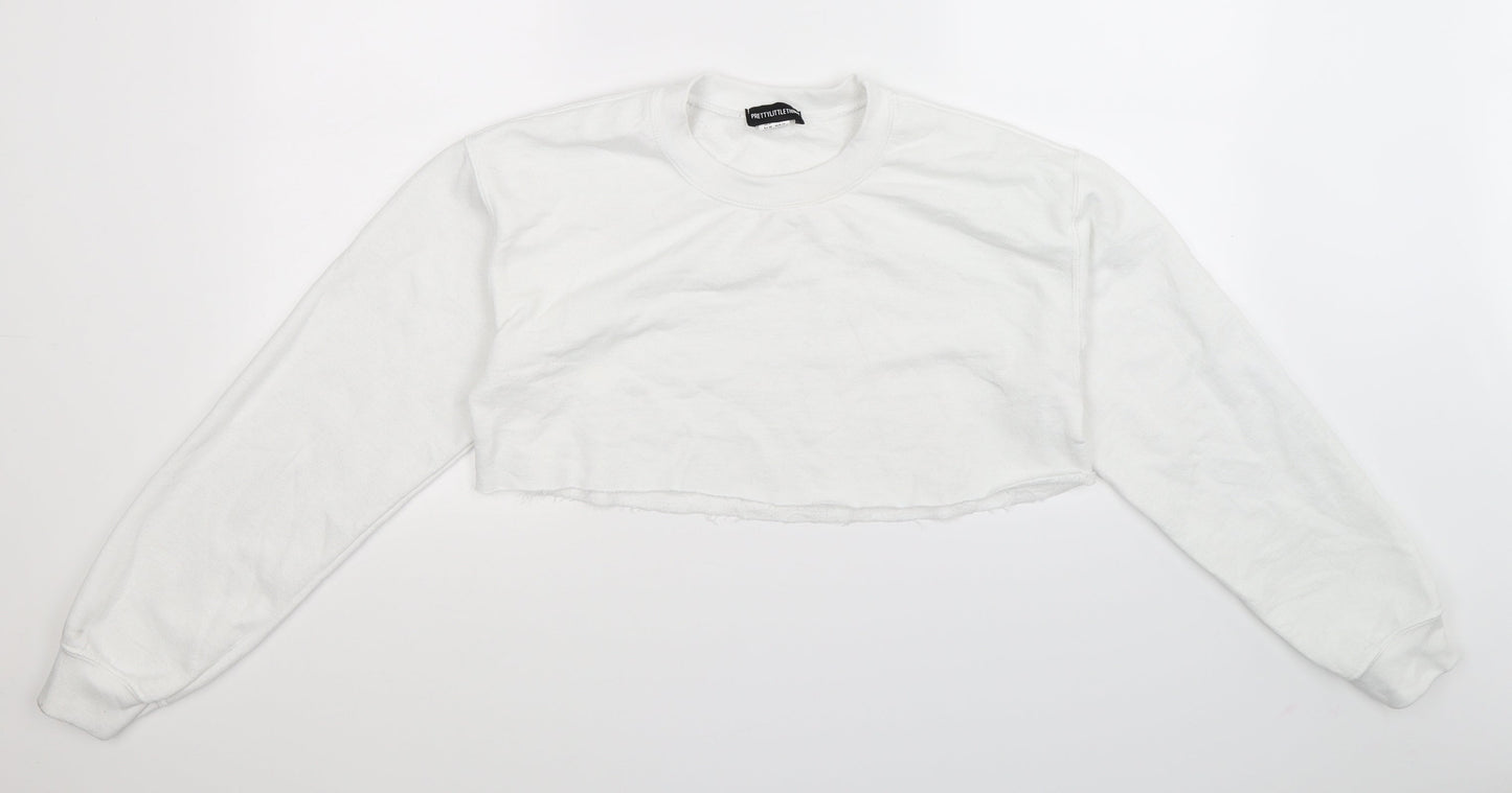 PRETTYLITTLETHING Womens White   Pullover Sweatshirt Size S  - Cropped