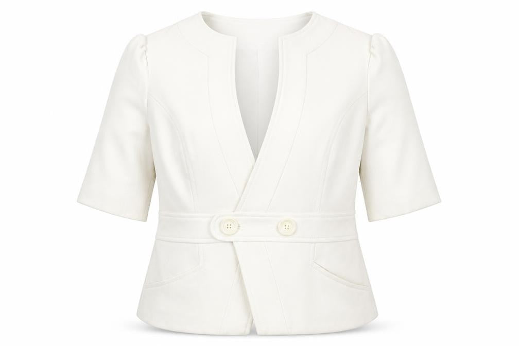Front view of petra geneli women’s white quilted coat, size UK 16