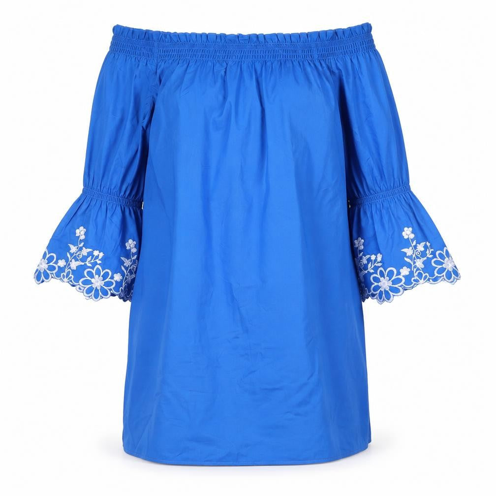Front view of Papaya women’s blue floral basic blouse, size UK 10