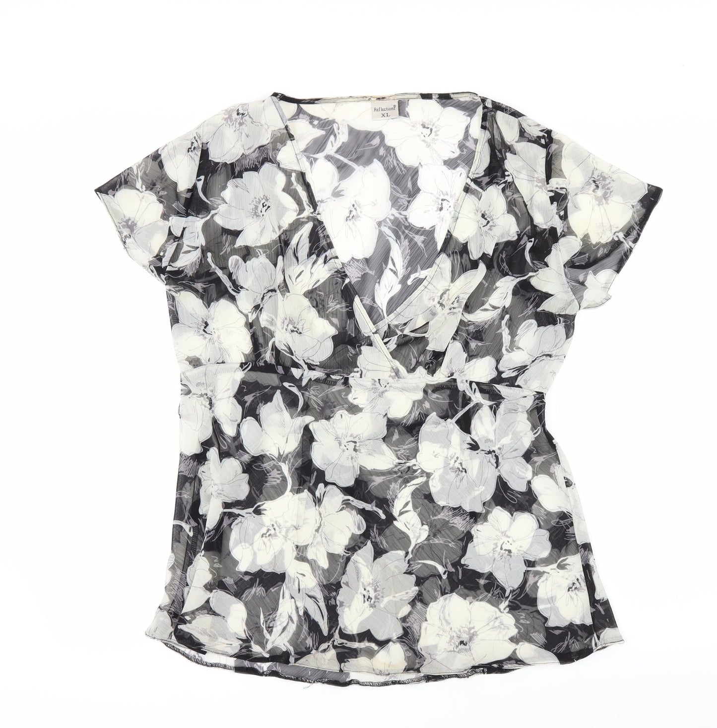 Reflections Womens Black Floral  Basic Blouse Size XL
