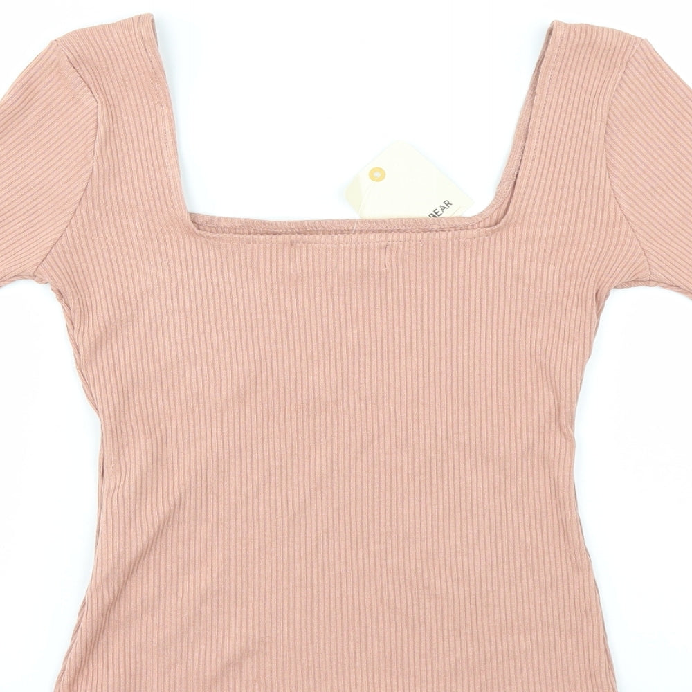 Pull&Bear Womens Pink   Cropped T-Shirt Size L