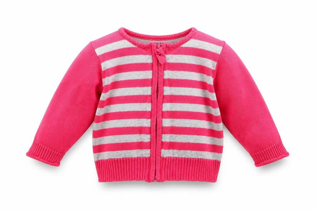 Front view of Supergirl girls’ pink spotted jacket, size 6-9, months