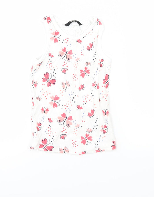 George Girls White   Basic Tank Size 5-6 Years  - butteflies