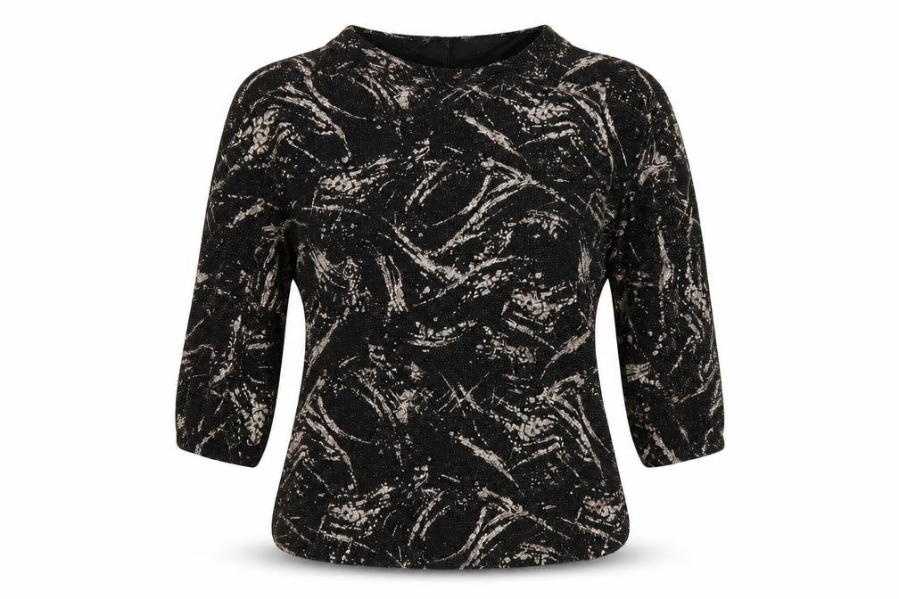 Front view of Quiz women’s black polka dot basic t-shirt, size UK 12, - cut out shoulder