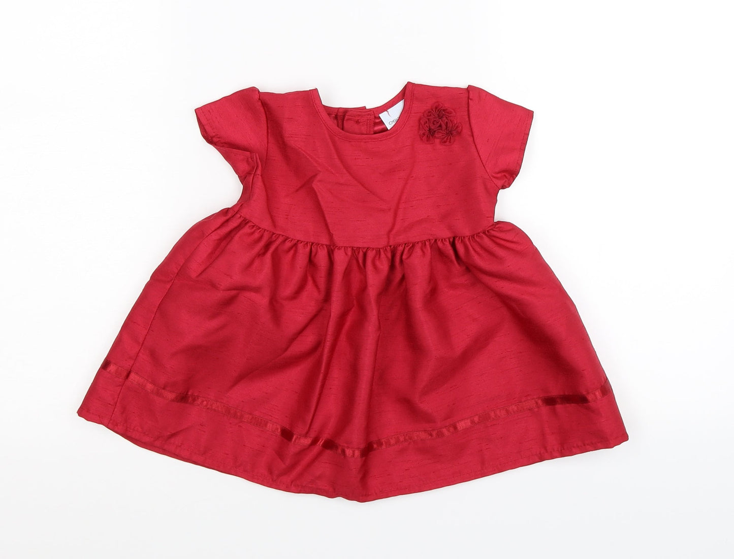 Cherokee Girls Red Floral Satin Fit & Flare  Size 3-6 Months  - party wedding event
