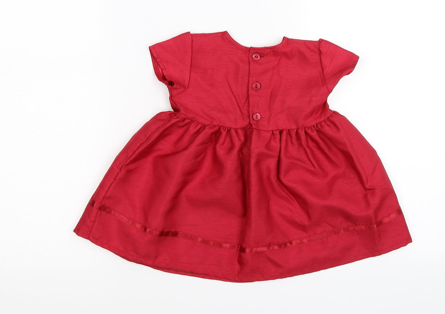 Cherokee Girls Red Floral Satin Fit & Flare  Size 3-6 Months  - party wedding event