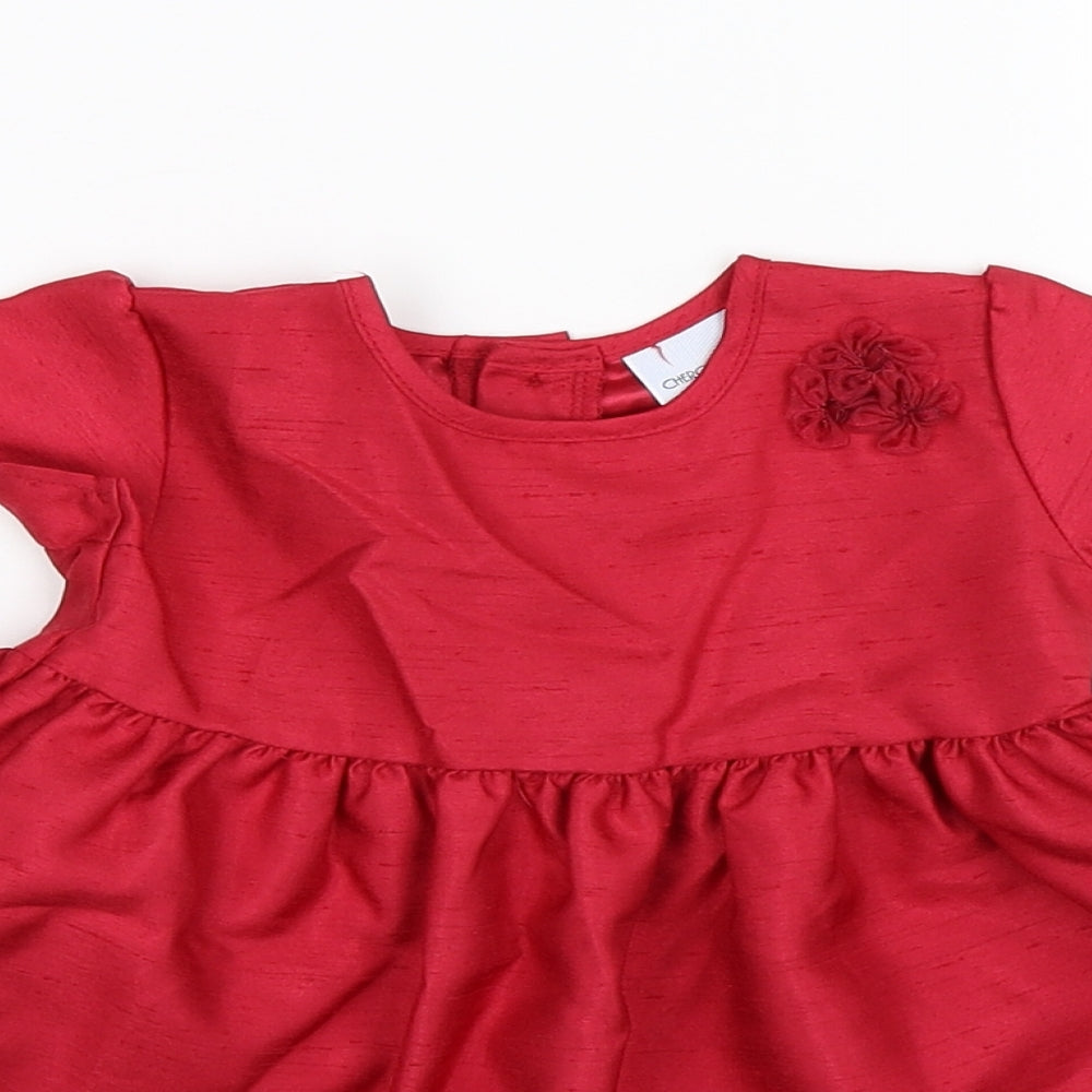 Cherokee Girls Red Floral Satin Fit & Flare  Size 3-6 Months  - party wedding event