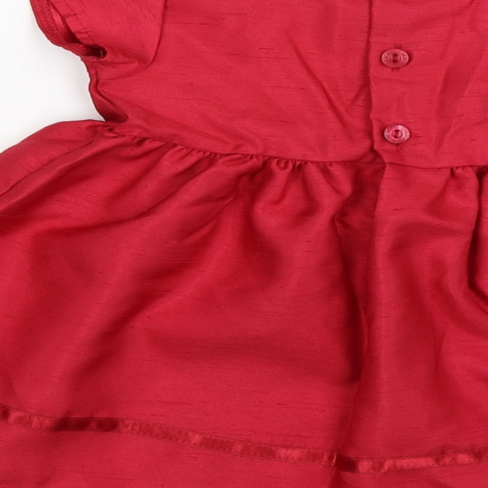 Cherokee Girls Red Floral Satin Fit & Flare  Size 3-6 Months  - party wedding event