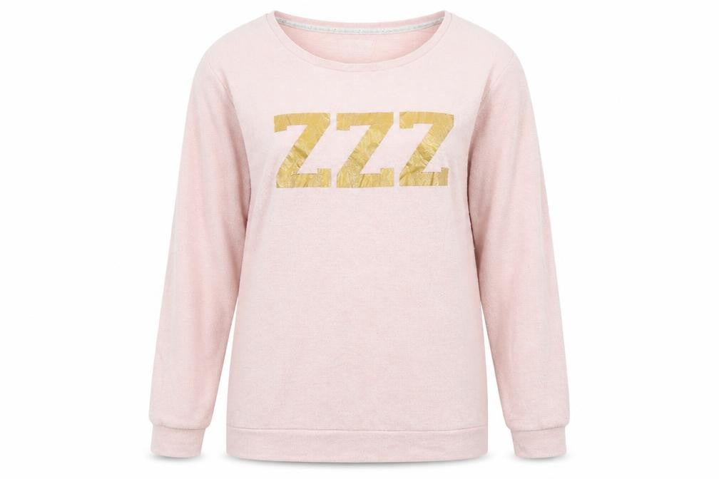 Front view of F&F women’s pink solid velour top pyjama top, size S, - zzz lounge wear