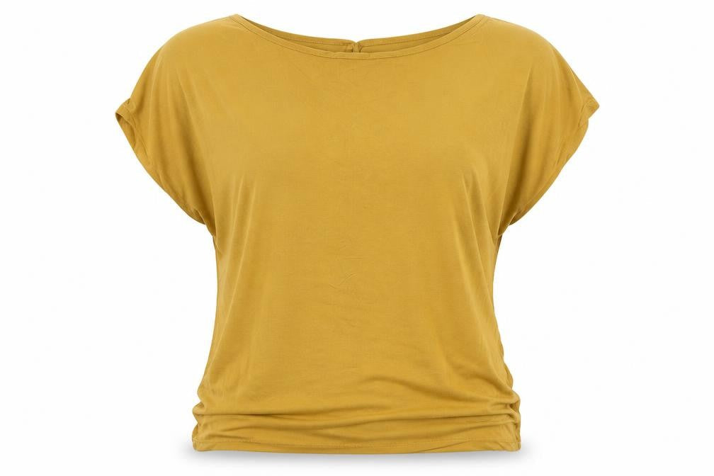 Front view of Emeliax women’s yellow basic blouse, size L