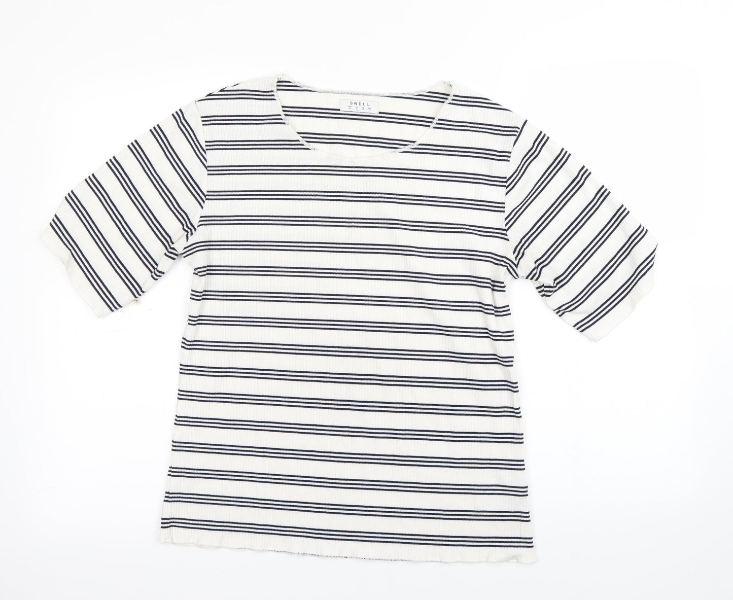Swell Womens White Striped  Basic T-Shirt Size 12