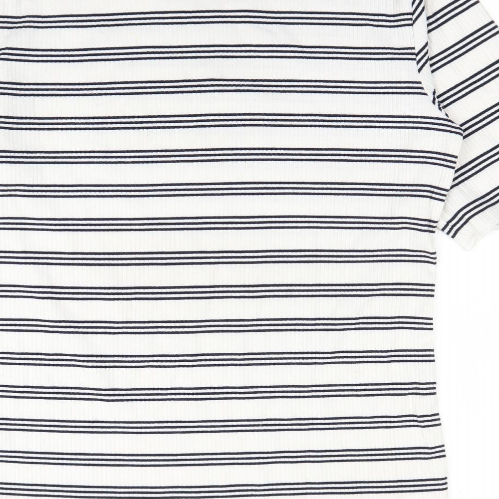 Swell Womens White Striped  Basic T-Shirt Size 12