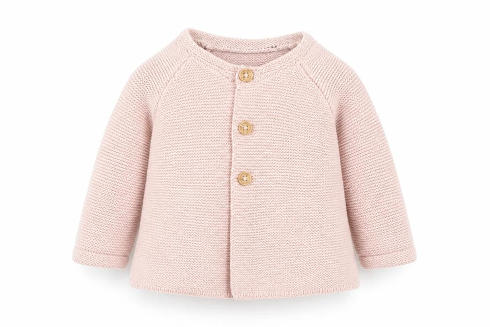 Front view of George girls’ pink cardigan jumper, size 0-3, months