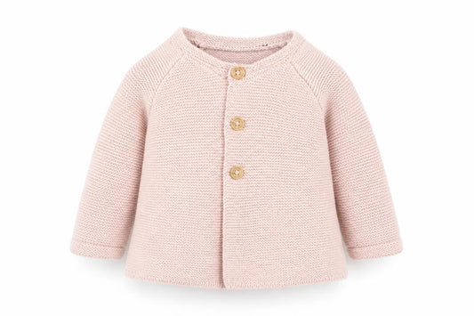 Front view of George girls’ pink cardigan jumper, size 0-3, months