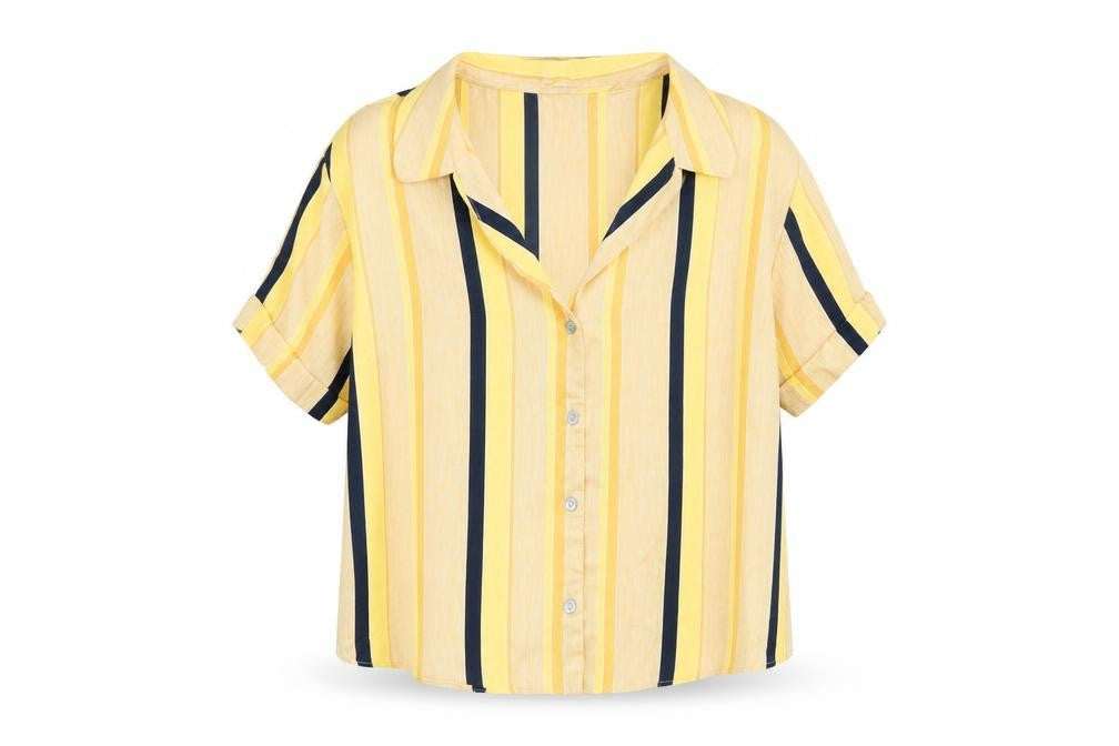 Front view of TRF Collection women’s yellow striped basic blouse, size S