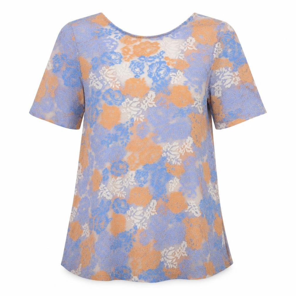 Front view of River Island women’s multicoloured floral basic t-shirt, size UK 10