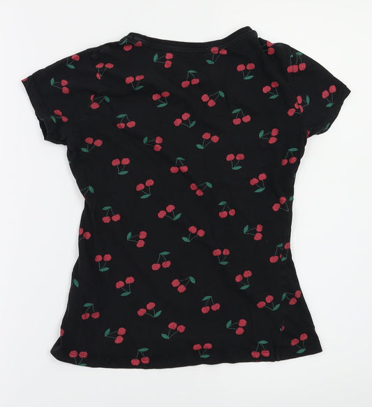 Primark Girls Black Animal Print  Basic T-Shirt Size 6 Years