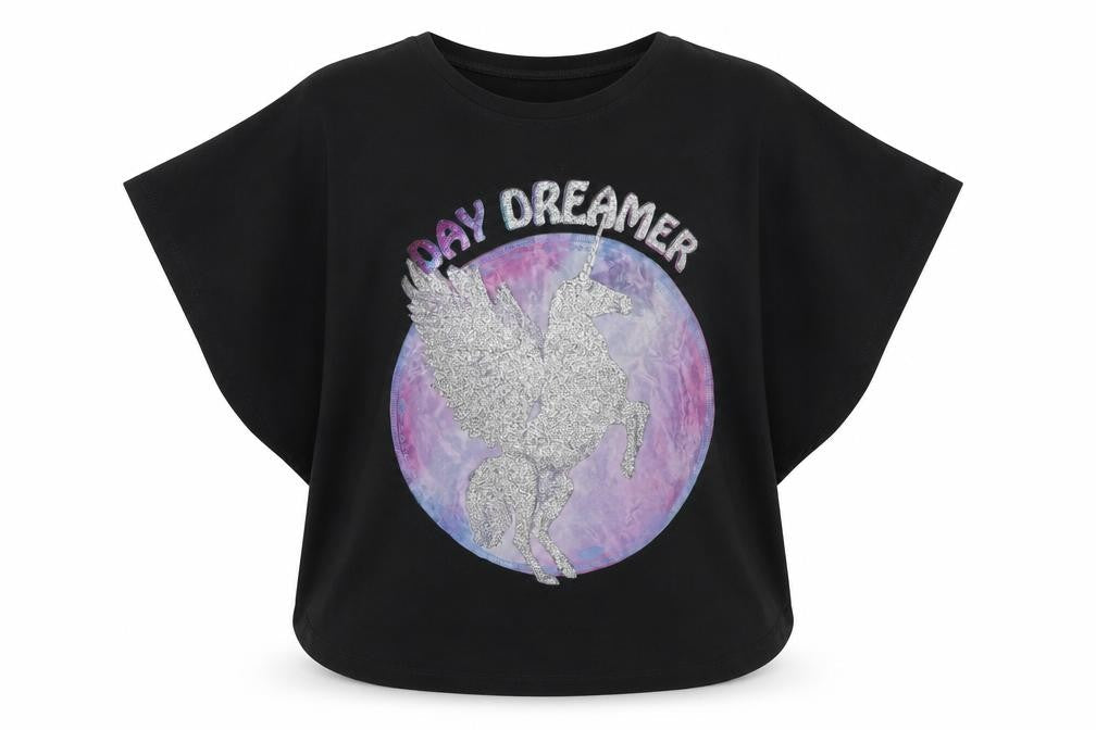 Front view of Tammy girl girls’ black animal print basic t-shirt, size 11-12, years