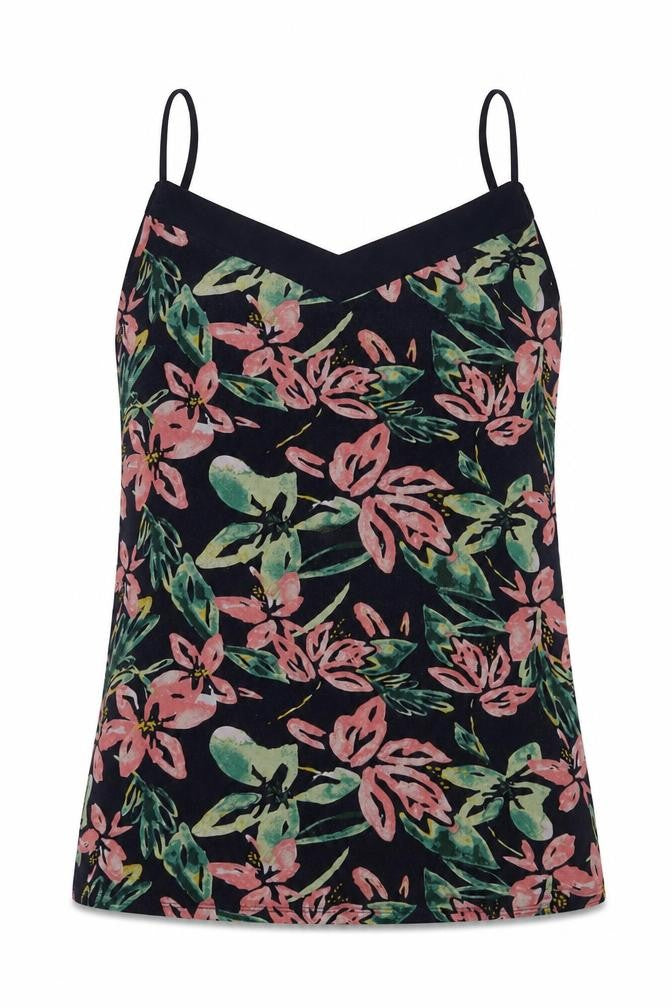 Front view of Dunnes women’s blue floral basic t-shirt, size S