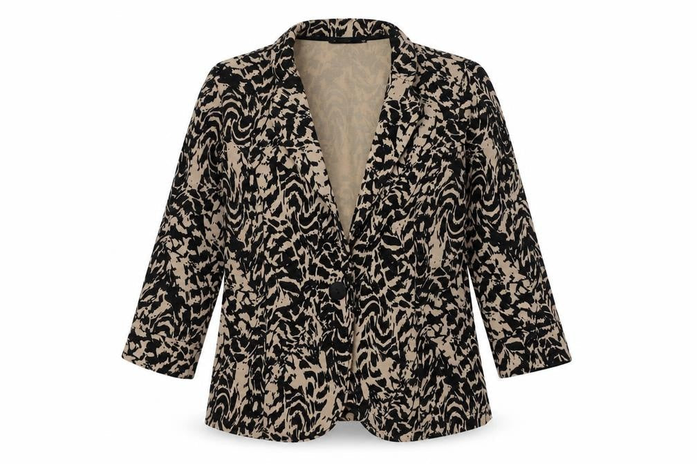 Front view of Signage women’s multicoloured animal print jacket blazer, size UK 10