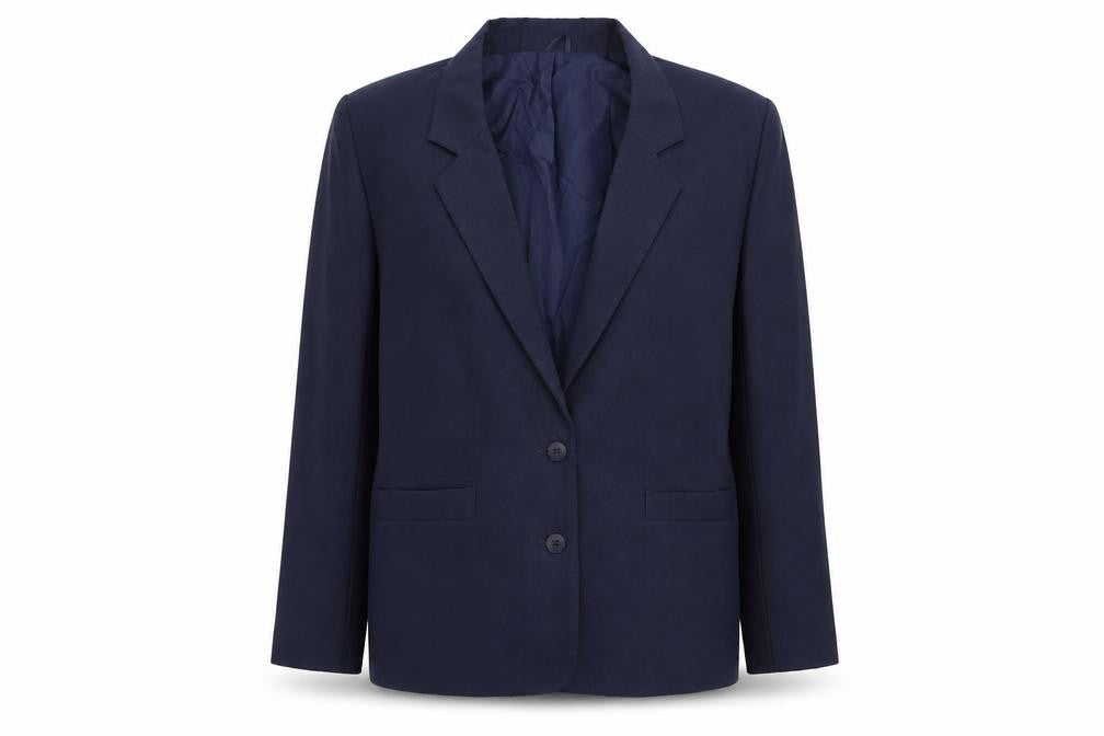 Front view of Preworn women’s blue jacket suit jacket, size UK 12