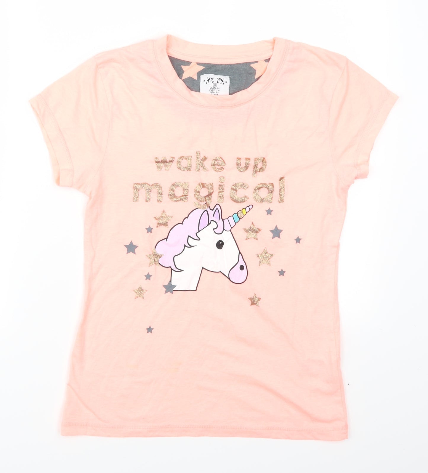 Primark Womens Pink Solid  Top Pyjama Top Size 4  - Wake Up Magical Unicorn