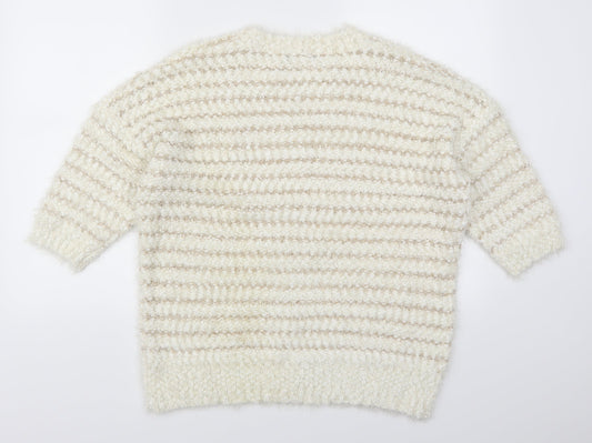 Bonmarché Womens White Striped  Pullover Jumper Size L