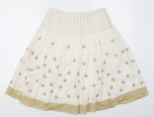 Amaryllis Womens White Floral  A-Line Skirt Size 10  - Beige