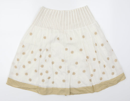 Amaryllis Womens White Floral  A-Line Skirt Size 10  - Beige