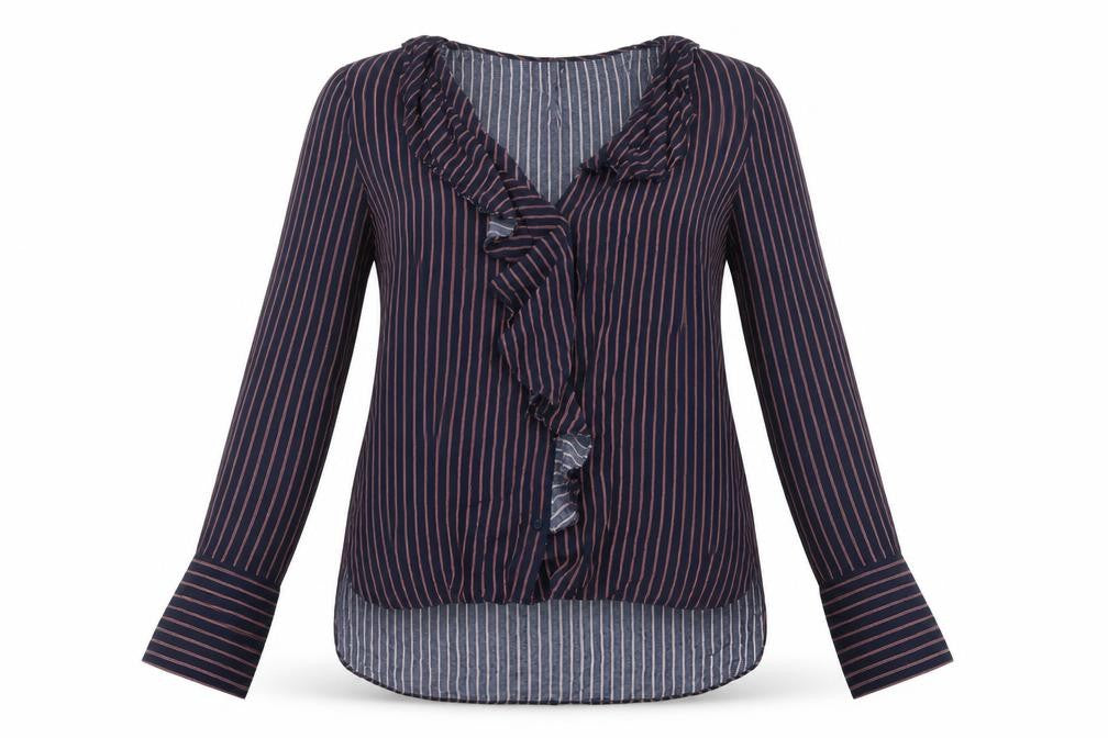 Sweewë Womens Blue Striped Basic Blouse Size S