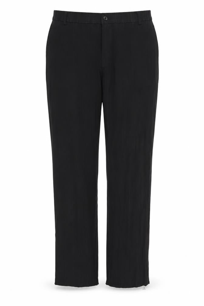Front view of Preworn women’s black trousers, size UK 34, in, 32-inch leg
