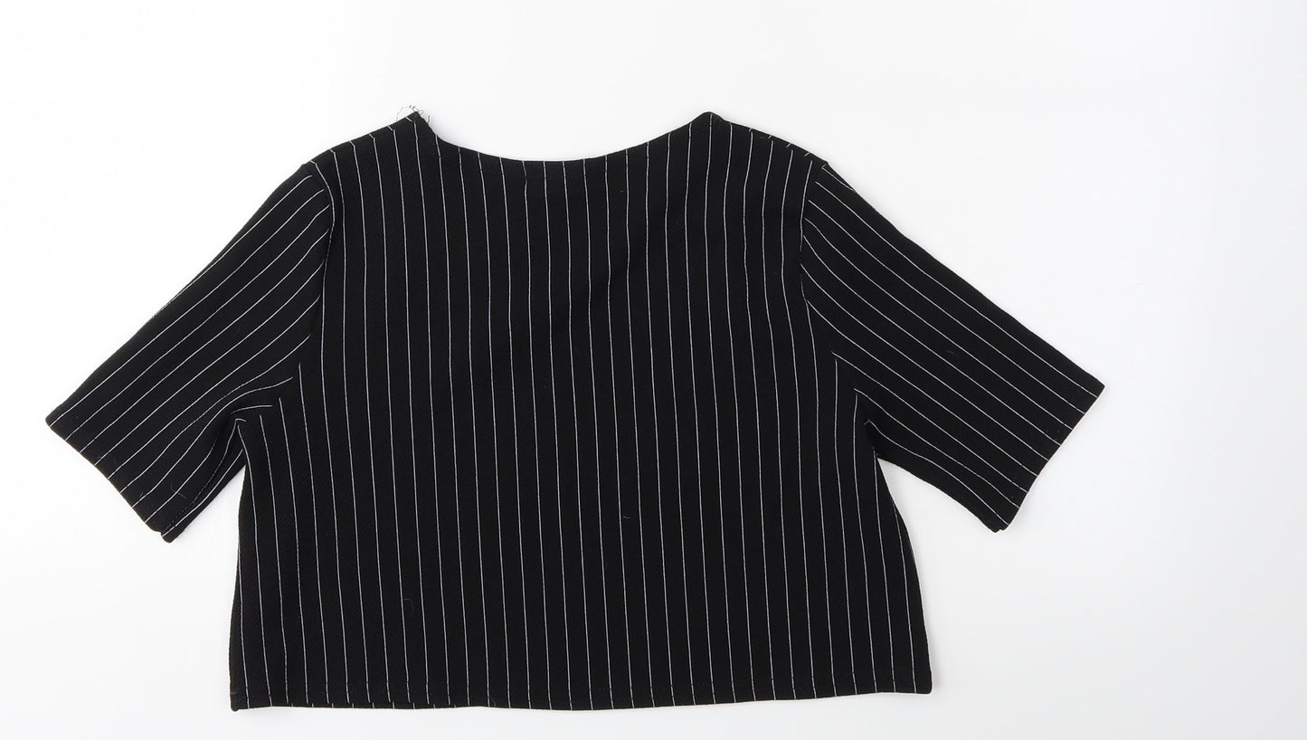 PRETTYLITTLETHING Womens Black Striped  Basic T-Shirt Size 8