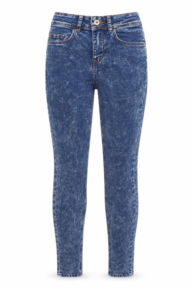 Front view of H&M women’s blue denim skinny jeans, size UK 8, 29-inch leg