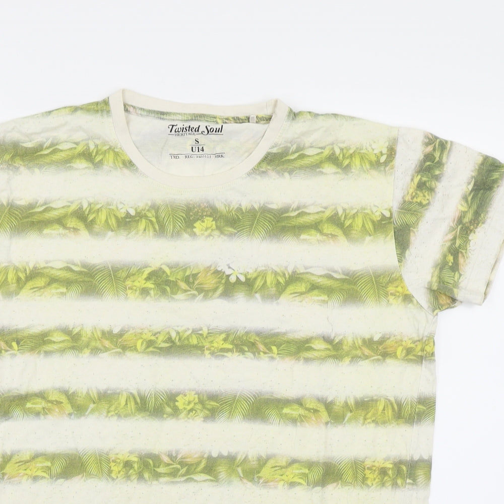 Twisted Soul Womens Green Floral Jersey Basic T-Shirt Size S