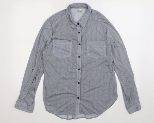 Passport Womens Blue Striped  Basic Button-Up Size XL