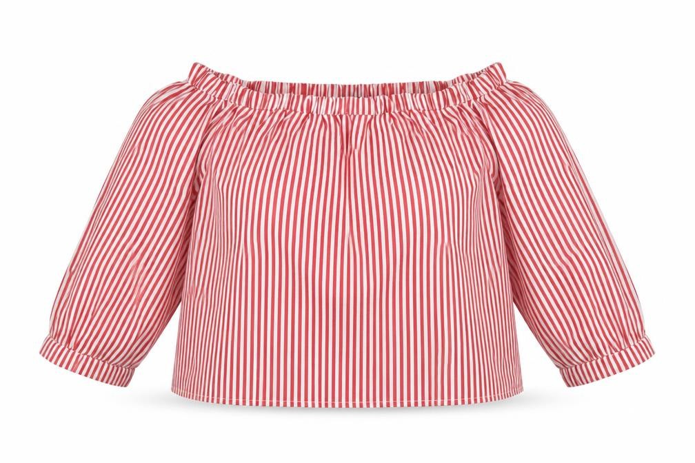 Front view of Select women’s multicoloured striped cropped blouse, size UK 14