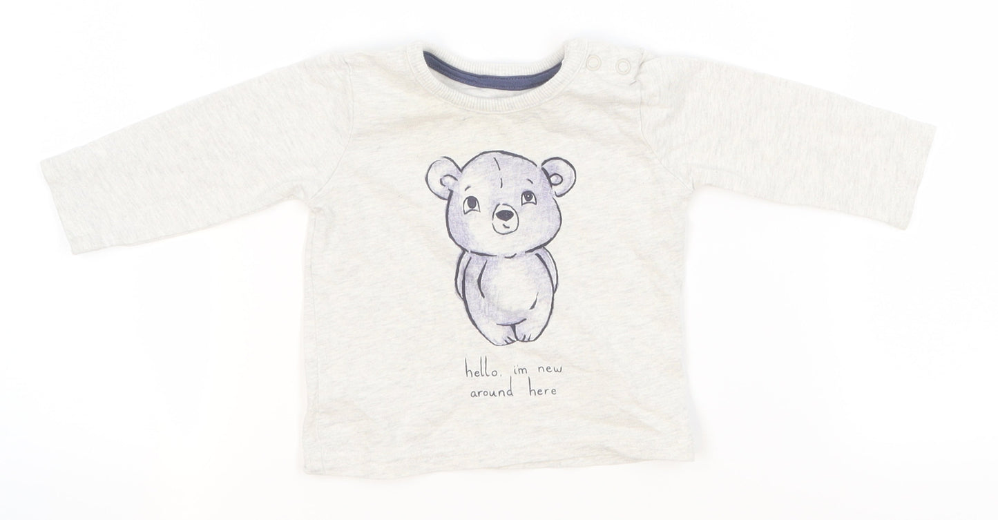 George Boys Grey   Basic T-Shirt Size 0-3 Months  - bear