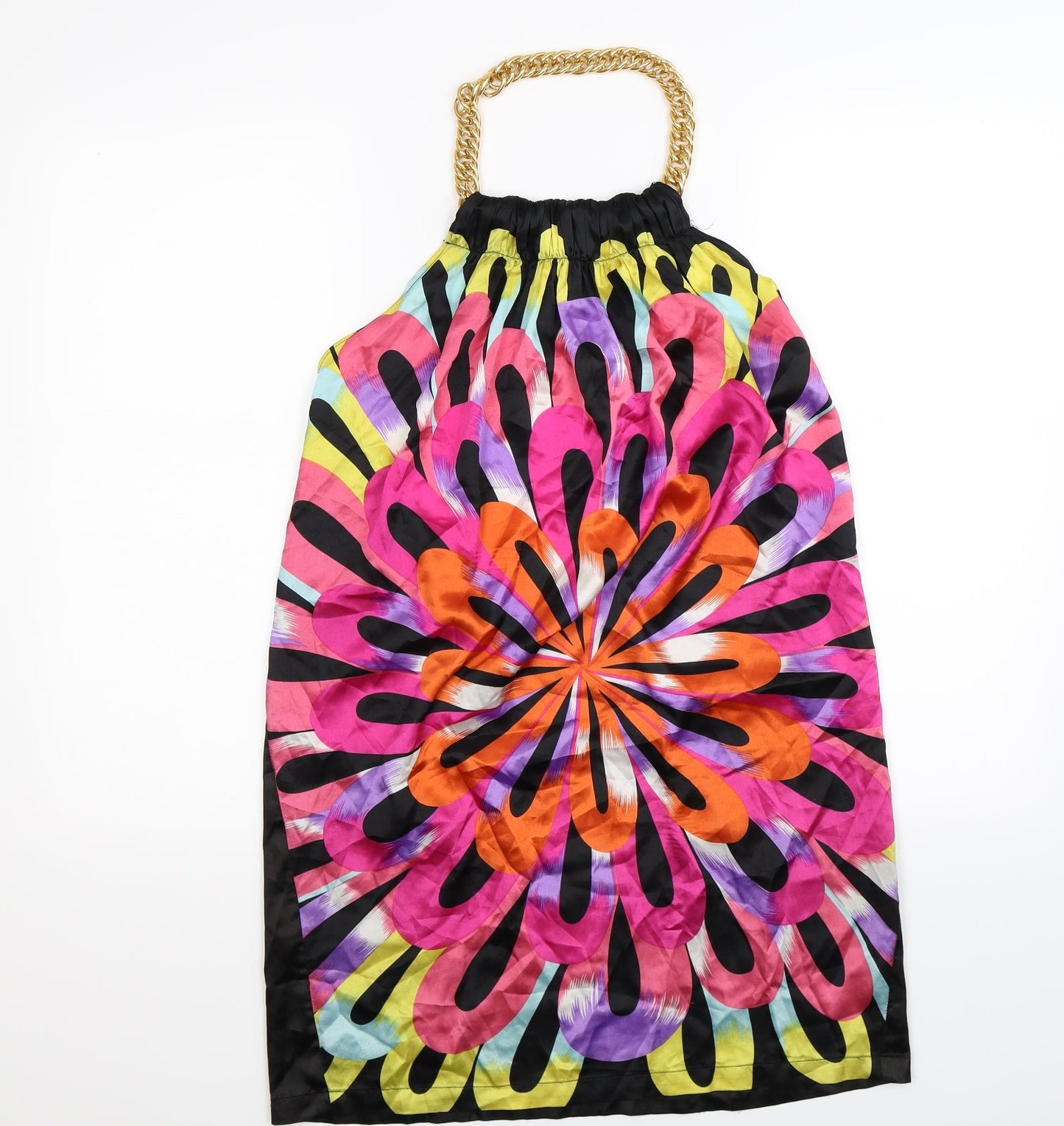 UNIQUE BOUTIGUE Womens Multicoloured Geometric Satin Tank Dress  Size S  - CHAIN NECK