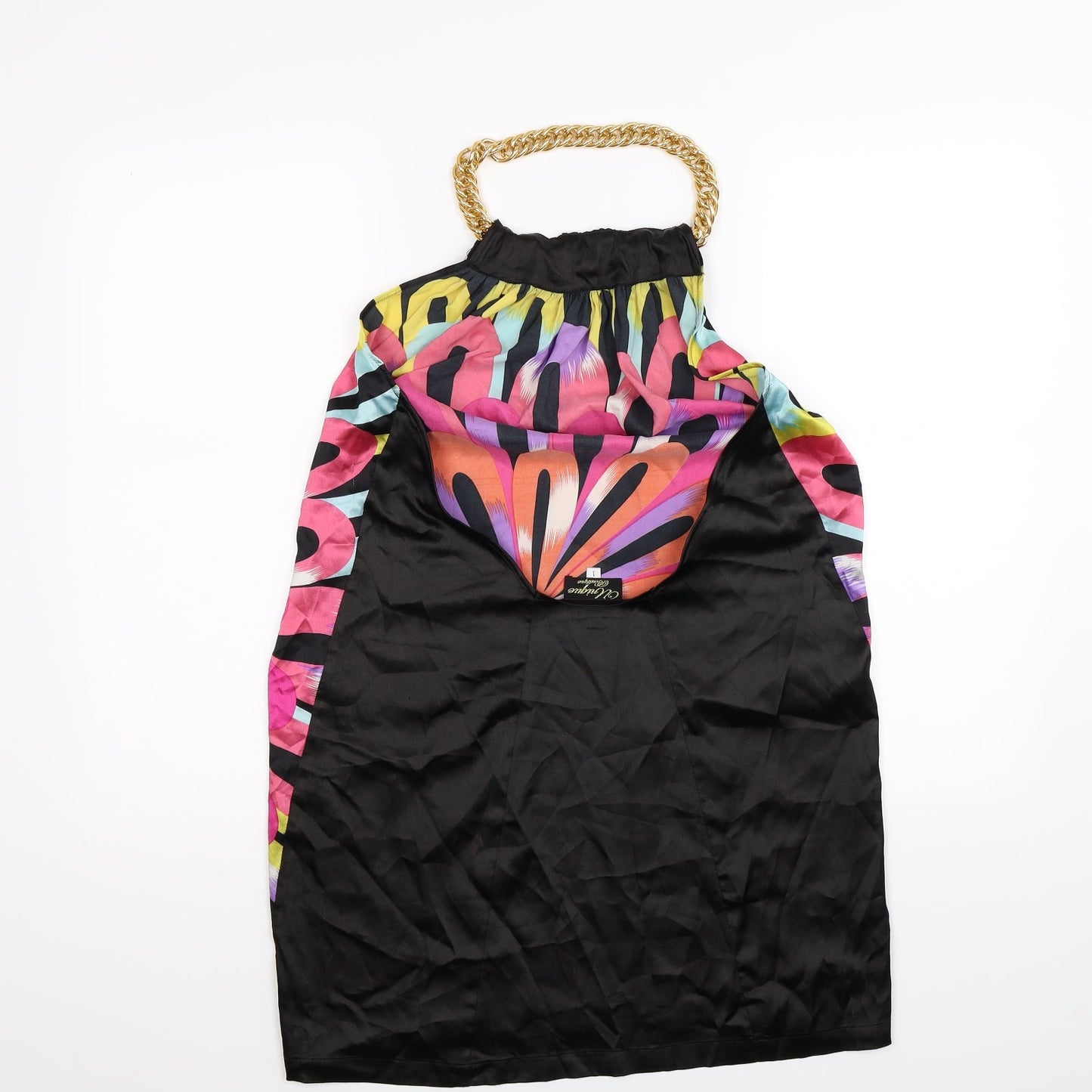 UNIQUE BOUTIGUE Womens Multicoloured Geometric Satin Tank Dress  Size S  - CHAIN NECK