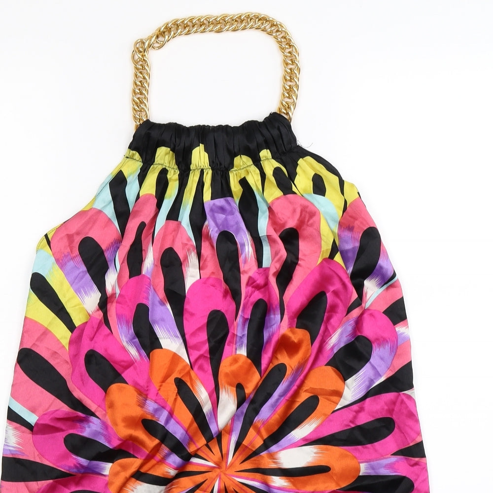 UNIQUE BOUTIGUE Womens Multicoloured Geometric Satin Tank Dress  Size S  - CHAIN NECK