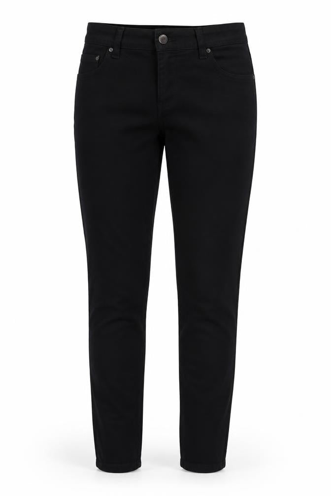 Front view of denim co women’s black denim straight jeans, size UK 12