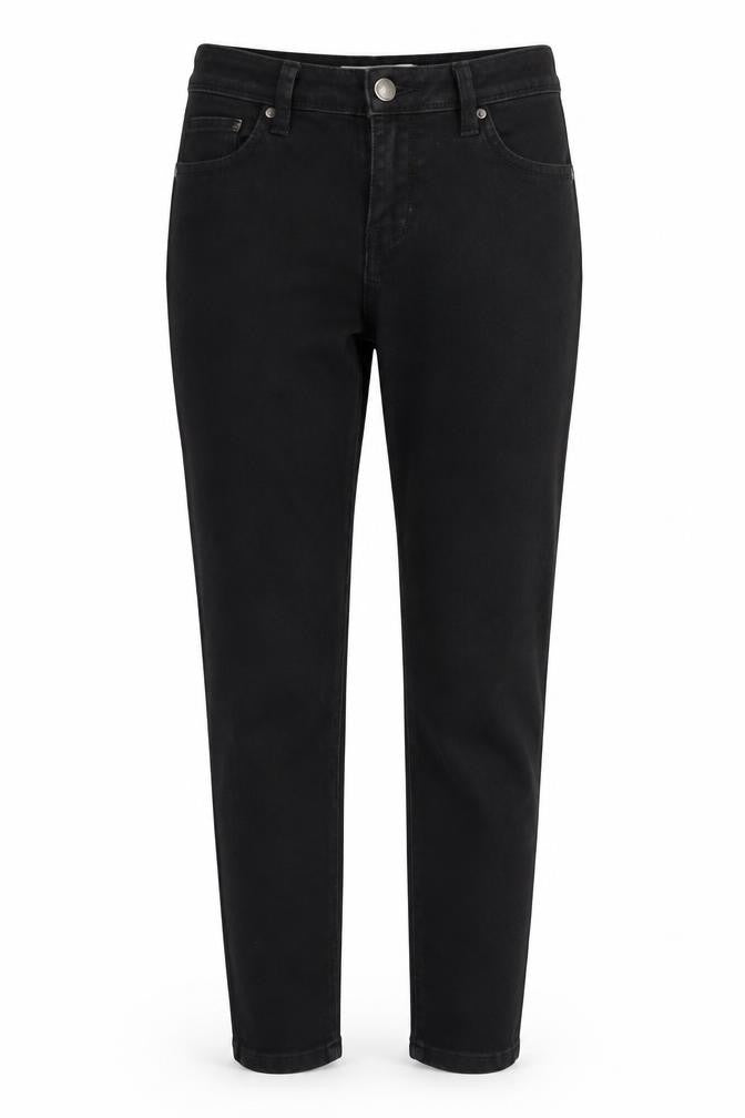 Front view of denim co women’s black denim straight jeans, size UK 12