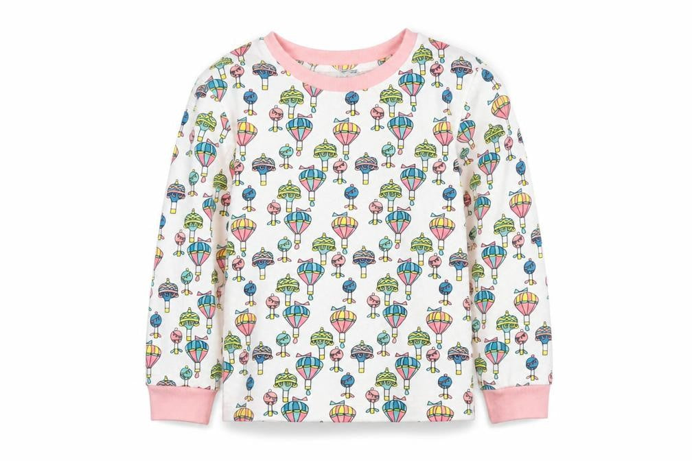 Front view of Their Nibs girls’ white spotted basic casual, size 5-6, years - hot air balloon